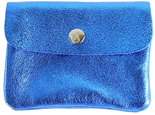 modamoda de P09 Damen Münzgeldbörse Geldbörse Portemonnaie Klein Leder Made in Italy P09, Farbe:Blau-Metallic