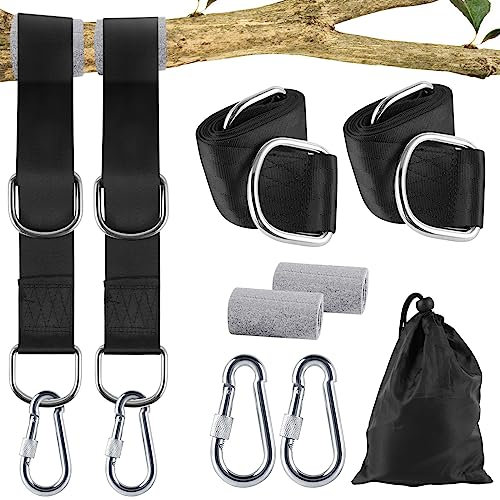 Columpio de fijación para hamaca, 2 correas para hamaca de 150 cm, con 2 almohadillas protectoras para árboles, 2 mosquetones premium y 1 bolsa de almacenamiento, soporta hasta 1000 kg