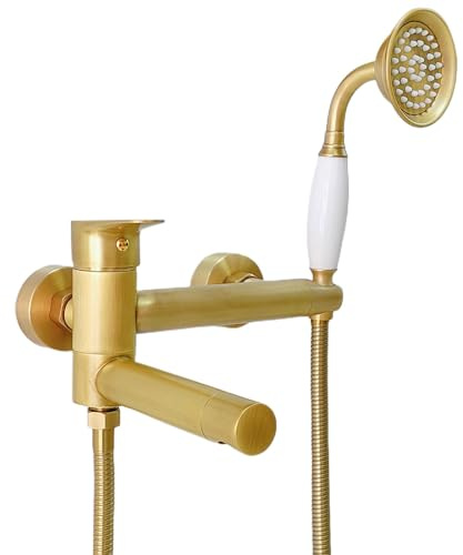 NIUKOMY Grifo de Bañera con Ducha de Mano Latón Antiguo