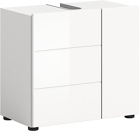 xonox.home - Waschbeckenunterschrank Vira 60x56x34 cm in Front weiß Hochglanz Tiefzieh Korpus weiß Melamin - Unterschrank Badezimmerschrank - modern, praktisch und funktional
