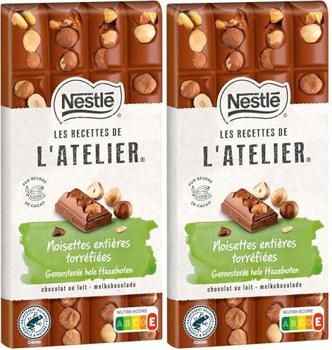 Nestlé Les Recettes de L'Atelier - Tablette Chocolat Lait Noisettes entières torréfiées- 170 g (Lot de 2)