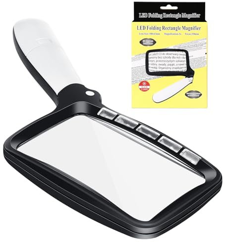 Faltbare Leselupe, Magnifying Glass mit Licht, 3-fache Schlaglupe, 5 LED-Lupe, mit 2 Dimmmodi, Lupe für Senioren, Lesen, Inspektion, Handwerk, Uhrmacher, Münzen, Briefmarken, Antikschmuck