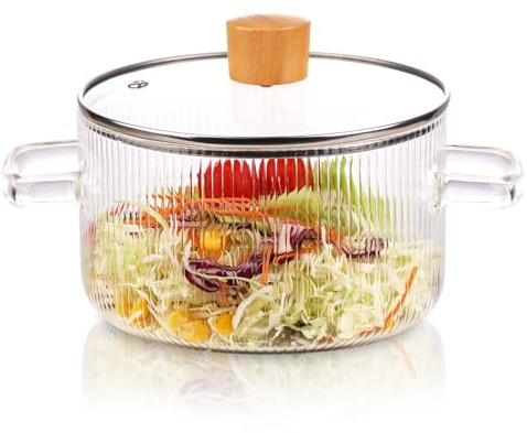 WHJY Petite marmite en verre de 1,587,6 g avec couvercle, casserole en verre borosilicate résistant à la chaleur, pot à soupe avec couvercle