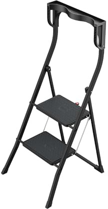 Hailo K77 ComfortLine Klapptritt - 2-stufige Trittleiter aus Stahl mit Sicherheitsbügel und Ablageschale - Arbeitshöhe bis 2,47 m - Gewicht: 5 kg - Schwarz