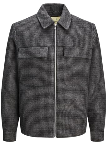 JACK & JONES Jprblurussel Chaqueta de Mezcla de Lana Sn, Negro/Detalles: Pata de Gallo, L para Hombre