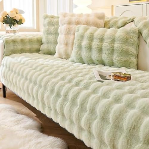 Hovoto Sofa Überzug, Kaninchen Plüsch Sofabezug L Form 1 2 3 4 Sitzer Sofa Überzug Ecksofa, Universelle rutschfeste Sofaschoner, Weiche Dicke Plüschsofa Kissenbezüge, Matcha Farbe, 90 * 90cm