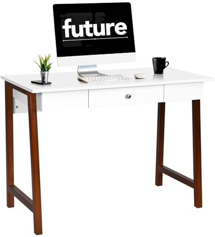 LIFEZEAL Skrivbord trä, datorbord med låda, arbetsbord toalettbord med stabil struktur, litet kontorsbord för arbetsrum, sovrum & kontor, 106 x 50 x 75,5 cm (mörkbrun)