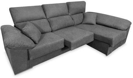 amuéblate Online - Sofá Chaise Longue Derecho con Arcón de Almacenaje y Asientos Extensibles, Modelo Samira, Moderno, Práctico y Funcional, Reclinable, Color Grafito