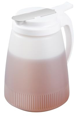 Restaurantware - RW Base 48 Ounce All Purpose Syrup Dispenser, 1 Honey Dispenser - White Top, Stainless Steel Slide Cover, Plastic Pancake Syrup Dispenser, Perfect For Diners, Restaurants, Home
