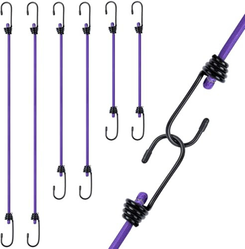 AiQInu 6 Pezzi Corde Elastiche con Gancio, Corda Elastica in 4 Lunghezze: 30cm, 50cm, 80cm, Cinghie Elastiche con Ganci per Teloni, Portapacchi, Auto e Bici - Viola