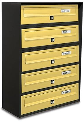 ALUBOX Slim Briefkastenanlage 5 Fächer 63x39x30 cm aus Verzinktem Blech und Aluminium Außenbriefkasten mit Entnahmeschutzsystem (ANTHRAZIT UND Bronze)
