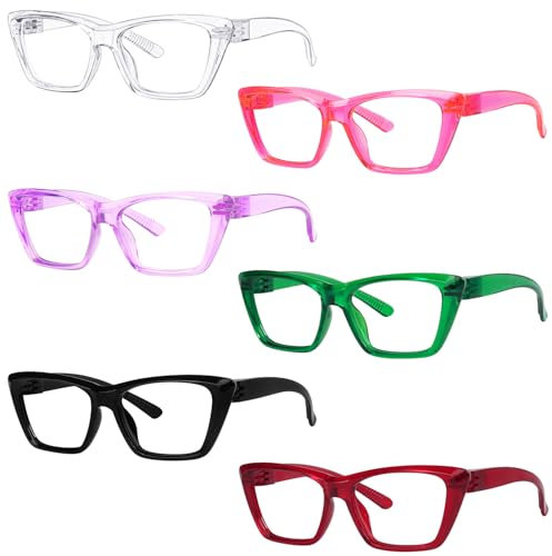 Eyekepper Cat Eye Reading Glasses with Screwless Spring Hinges Metalless 6 Pack for Women Large Thick Frame Readers +2.00