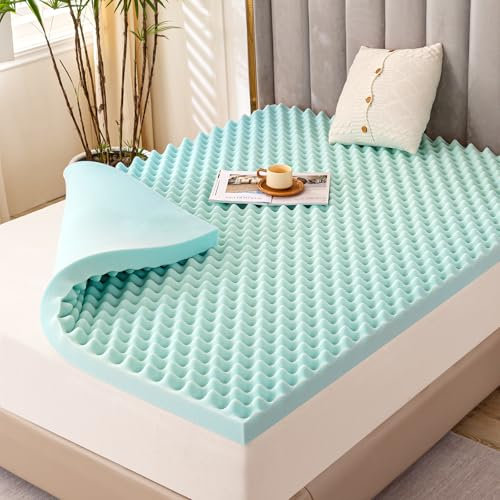 MUUEGM 2 Inch Egg Crate Mattress Topper Memory Foam Mattress Topper Queen Size,Gel Infused Cooling Ventilated Queen Mattress Pad Back Pain Relief,Blue