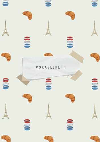 Vokabelheft für Französisch (A5, liniert, zwei Spalten, 100 Seiten, Softcover, Frankreich-Motive, minimalistisch, Pop Art)