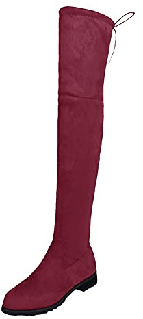The Boots Comfort Boots Long Over Women Heels Boots Schuhe Knie Winter Damenstiefel Kniehoch Weite Wadenstiefel mit Absatz, rot, 39 EU