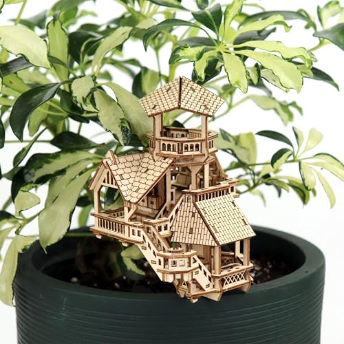 Forest Cottage 3D Wooden Puzzle for Adults - Includes LED Lights, Acrylic Stake, and Assembly Tools, DIY Kit for Home or Plant Decor, 168 Pieces (Battery not Included) by Tiny Tree Houses