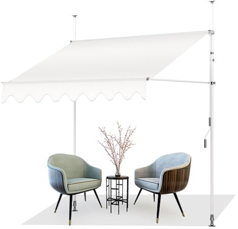 AXT SHADE Toldo Manual Retráctil Enrollable para Balcón 300cm con Altura Ajustable Manivela y Resistente a Rayos UV, Protección Solar para Exterior Terraza-Beige