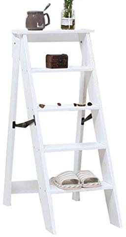 Klappleiter aus Holz, 5 Stufen, für Erwachsene, multifunktional, Doppelnutzung, Hocker für Zuhause, Küche, beweglicher, aufsteigender Treppenstuhl, schwarz und weiß