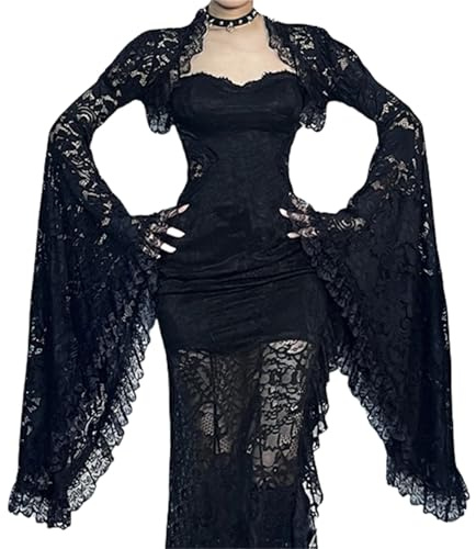 Twfsgirl Retro Lace Bolero Shrug Crop Tops for Women Flared Sleeve Gothic Punk