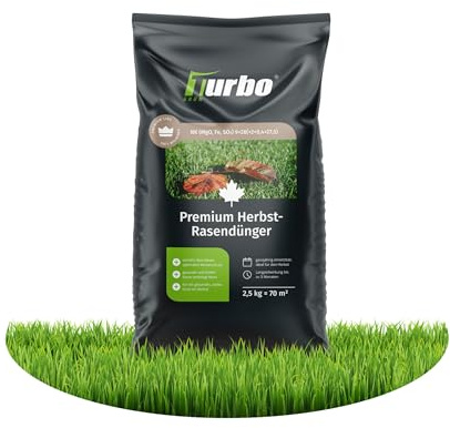 turbogrün® Premium Rasendünger Herbst 2,5 kg für 70 m² gegen Moos | Staubarmes Granulat für den Herbst - stärkt den Rasen, verdrängt Moos und lässt sich mit dem Streuwagen ausbringen