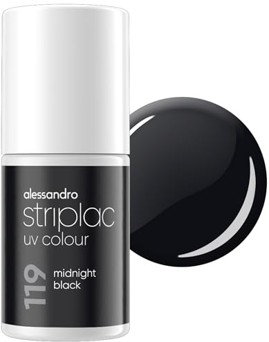 alessandro Striplac Peel-Off UV Gel Nagellack, Midnight Black, 6,5ml | Hochpigmentierter UV Gel Nagellack, bis zu 15 Tage Halt, kratzfest, acetonfrei & abziehbar, HEMA-frei & vegan