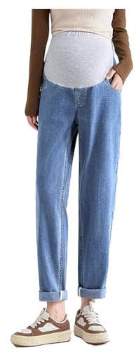 Olamao Jeans Incinta 7/8 Dad Fit Loose - Vita Regolabile, Taglio Comodo e Sfavillante, Gravidanza, Perfetti per Donne sotto i 168cm (Modello Zampa d‘Elefante, Nasconde Le Imperfezioni)