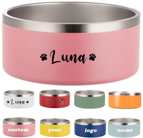 Gamelle personnalisée pour chien en acier inoxydable – Gravure personnalisée avec nom, base antidérapante, parfaite pour la nourriture ou l'eau, 473,6 g à 2,835 g au choix