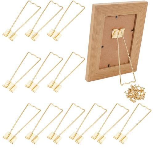 FINGERINSPIRE 12Pz Supporto per Cornice Portafoto In Metallo Dorato 150x37mm Supporto per Cornice Portafoto In Ferro Trapezoidale con 24 Viti per Cornici Portafoto Da Tavolo Espositori per Quadri