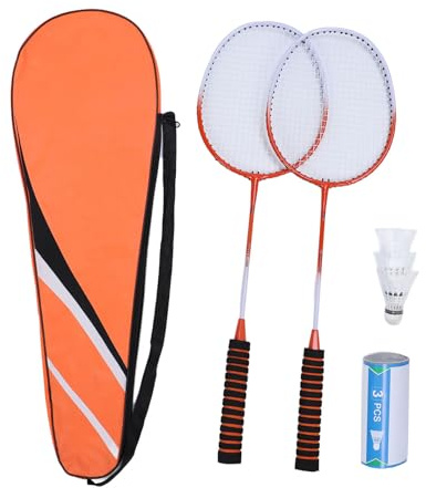 Badminton Set Professional Alloy Badminton Racket med 3 shuttlecocks bärväska för nybörjare vuxen (Orange röd)