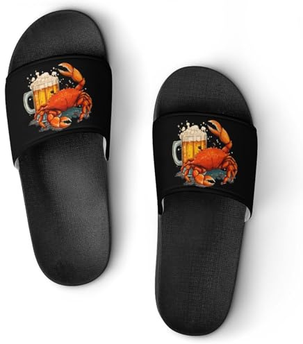 Crab And Beer House Slide Sandals Slip On Summer Slippers Bathroom Shower Shoes for Women Men 40 (250mm)