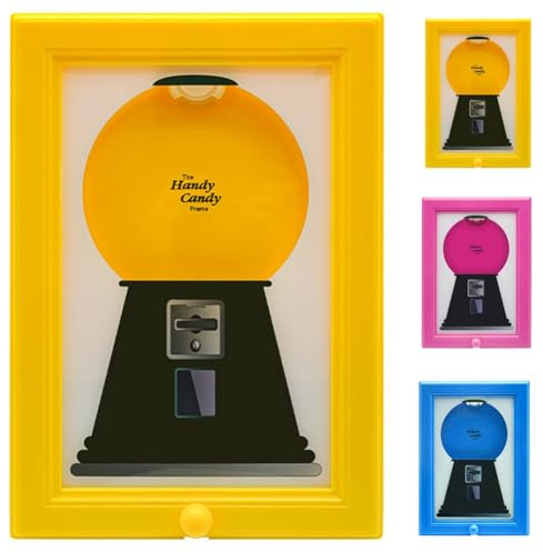 Candy Dispenser Picture Frame, Vintage Hanging Candy Machine Art, Gumball Machine In A Frame, Wall Mounted Candys Dispensers Kitchen, Office or Hallway, Suitable for Birthday & Holiday Gifts(Yellow)