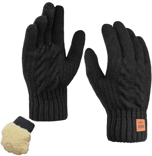 ZYEKIU Guantes Tactiles con Forro Polar de Punto Suave, Guantes Invierno, Luvas Termicas Deportes al Aire Libre, Elásticos al Aire Libre, Conducción, Escritura, Esquí para Hombres y (Negro)