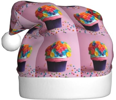 WOmeng Sombrero de Navidad unisex con estampado de pastel de flores arcoíris para adultos, gorro de Navidad, decoración de fiesta, accesorio para la cabeza