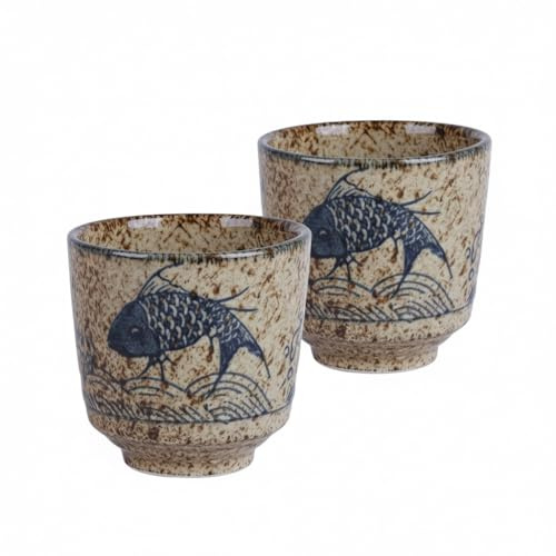 Générique Tasses en céramique japonaises rétro -16cl ×2- idéale pour le café expresso, le thé, l'eau -sans anse-style asiatique-design unique-cadeau (brun,brun)