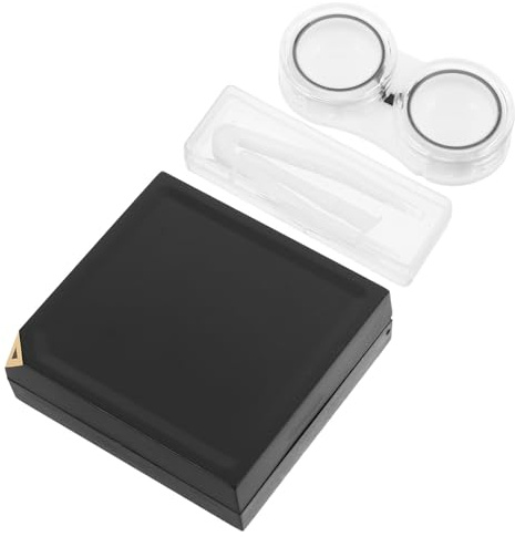 NUSITOU Estuche para Lentes de Contacto Compacto Negro, Contenedor de Plástico Esmerilado con Doble Compartimento Sellado, Accesorio Portátil para Viaje y Uso Diario