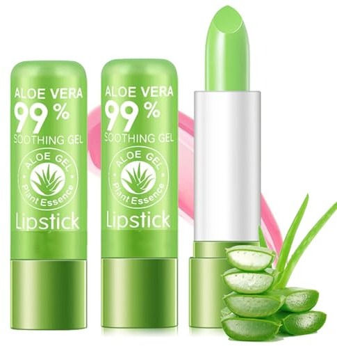 Magischer Farbwechsel Lippenbalsam, 3pcs Aloe Vera Feuchtigkeitsspendender Lippenstift, Temperaturreaktiver pH-Lippenton, Lange haltbarer, Rissfester Lippenbalsam für Rissige Lippen, Trockene Lippen
