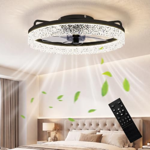 HOMCOM Deckenventilator mit Beleuchtung und Fernbedienung Ø50 cm Schwarz | 40 W Dimmbare Leise LED Deckenleuchte mit Ventilator, 6 Geschwindigkeiten, Umkehrbar DC Motor, Timer