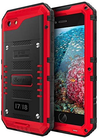 Beeasy Case for iPhone 8/7/SE 2022/SE 2020 Shockproof Waterproof Built-in Screen Protector,Cover Strong Tough Heavy Duty Armour Military Protective, Full Body Drop Proof Bumper for Outdoor Sport,Red