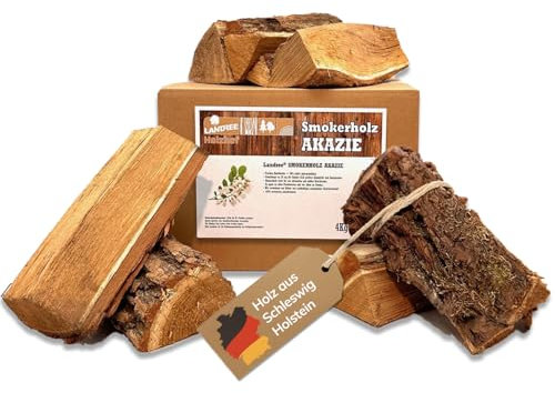 Landree Akazie Smoker-Holz 4 kg - 20 cm Scheitlänge - Robustes Räucherholz für Intensive Aromen, naturbelassen & langlebig, Qualität aus Schleswig Holstein