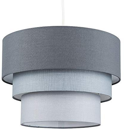 MiniSun | Round Modern 3 Tier Fabric Ceiling Pendant Light Shade in Dark Grey | Pendant Lights, Home Décor & Improvement Essential | 300mm Shade Width