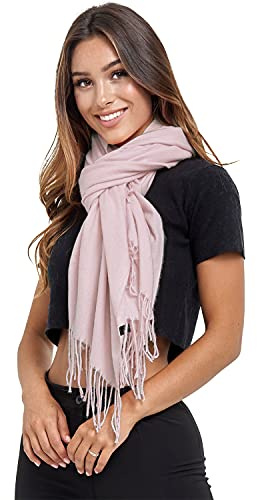 Glamexx24 Schal Damen Winterschal Gefühl Langer Schal mit Fransen Baumwolle Warm Herbst Winter Unifarben Deckenschal und Tücher 200 x 74 cm, 165x 70 cm