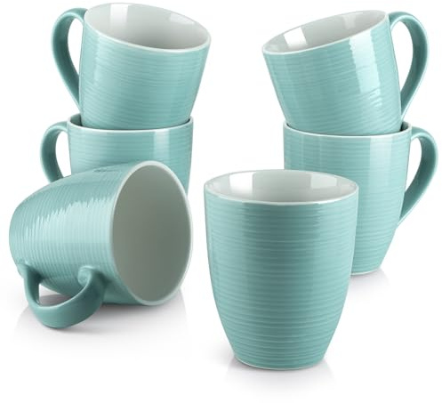 DOWAN Ceramic Coffee Mugs, 17 oz Coffee Cups for Women Men, Coffee Mug Set of 6 for Latte, Hot Tea, Cappuccino, Mocha, Cocoa, Turquoise