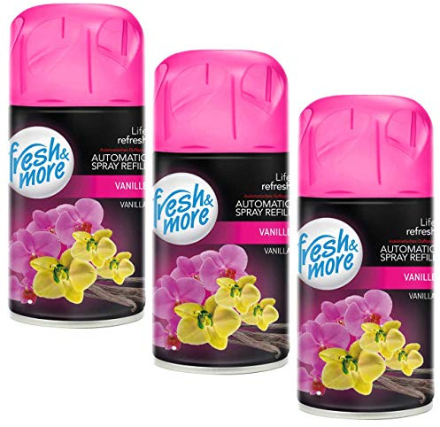 Fresh & More Lufterfrischer Nachfüller Vanille 250ml (3er Pack) | Raumduft-Spray-Nachfüller, kompatibel mit Freshmatic Max, süß-cremiger Vanilleduft