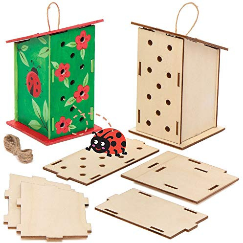 Baker Ross AT884 Wooden Ladybird House Kits - Pack of 2, For Kids Arts and Crafts Projects, Green