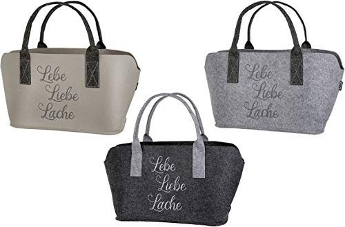 GILDE 1 x Shoppingtasche Lebe, Liebe, Lache Filz Farbmix Höhe 28 cm, Geschenk, Einkaufen, Filztasche