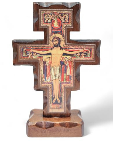 La Balestra Crucifijo San Damiano de madera – con base – Fabricado en Umbría Italia – (16 x 11)