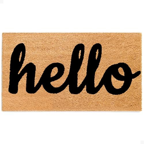 THEODORE MAGNUS Door Mat - Welcome Mat for Front Door with Non-Slip Backing - Durable Coir Doormat - Perfect for Outside Entrance and Entryway Matt - Outdoor/Indoor - Hello - 17 x 30