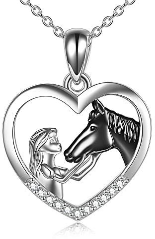 YFN Black Mädchen und Pferd Halskette für Mädchen Sterling Silber Pferdeschmuck Pferd Geschenke für Frauen (Black)