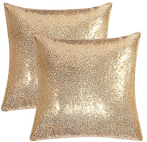 Xpanal Home - Fundas de cojín cuadradas con lentejuelas brillantes sólidas para bodas, 45 x 45 cm, color dorado, 2 paquetes