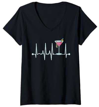 Womens Funny Cocktail Glass Heartbeat - Cocktail Glass Happy Hour V-Neck T-Shirt